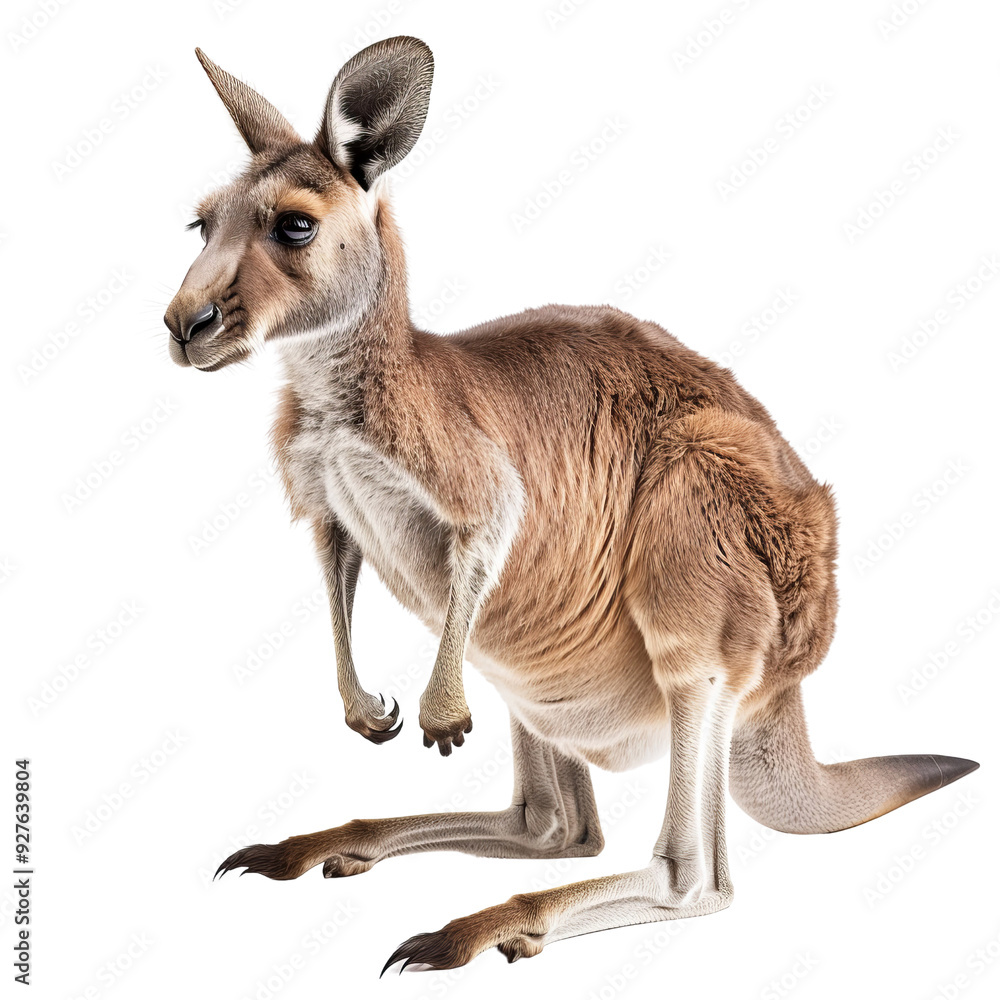Standing Kangaroo with Alert Posture in Isolated Background Standing Kangaroo with Alert Posture in Isolated Background