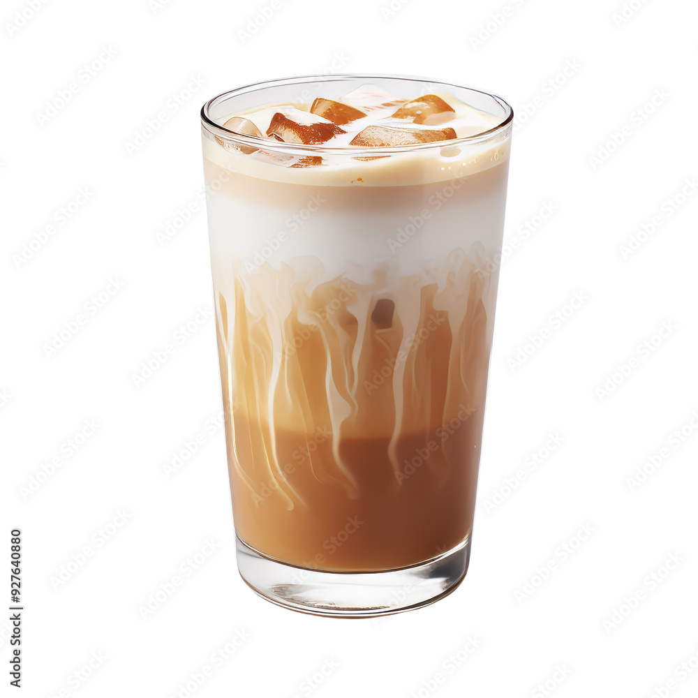 Iced Latte Beverage with Creamy Layered Texture and Ice Cubes. Iced Latte Beverage with Creamy Layered Texture and Ice Cubes.