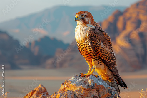 Falcon on a Rock in the Desert