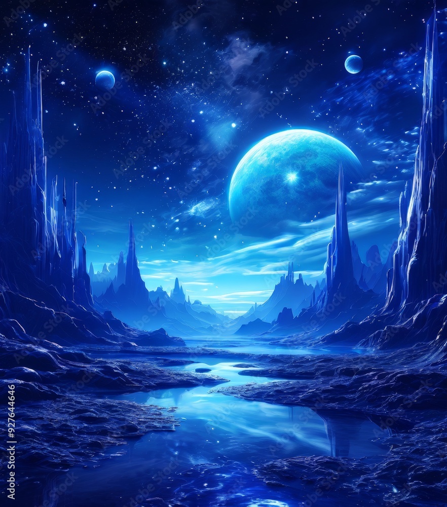 fantasy landscape with river and full moon fantasy landscape with river and full moon