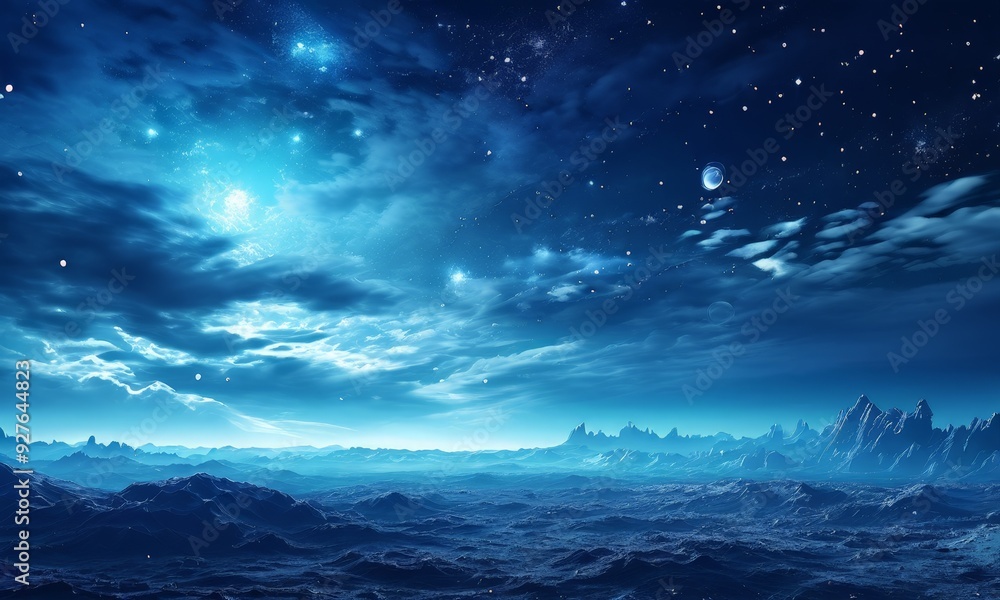 Fototapeta premium blue sky with stars and planets