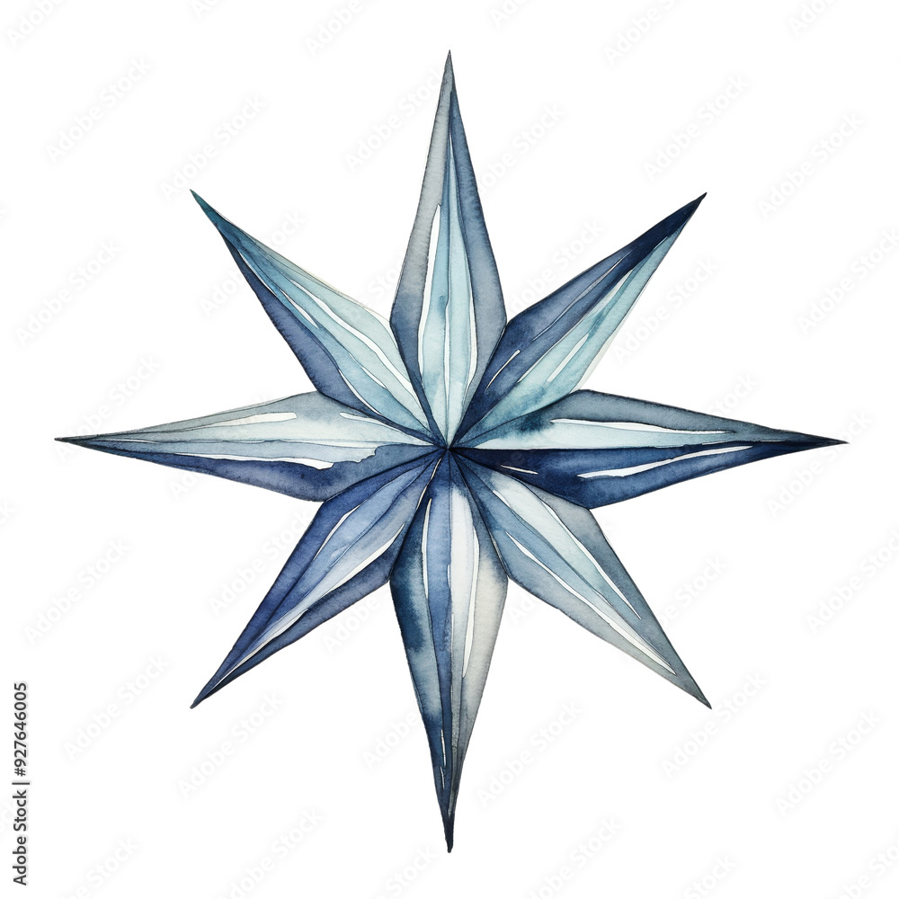 Fototapeta premium Watercolor Illustration of a Nautical Star in Blue Tones.