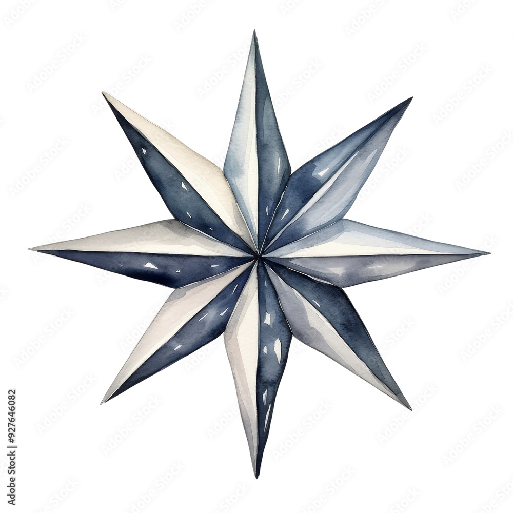 Obraz premium Hand-Drawn Watercolor Nautical Star Design with Eight Points