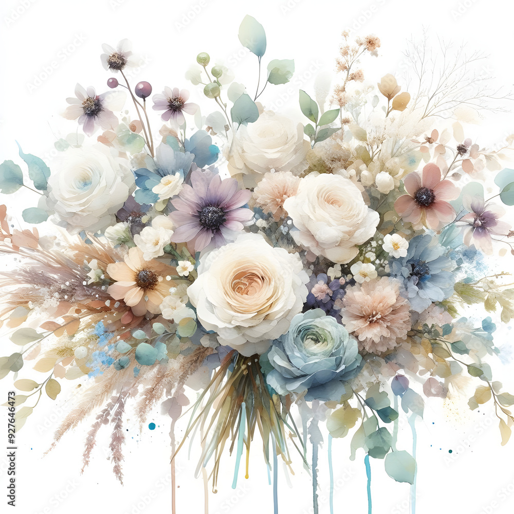 흰 배경, 꽃다발, 수채화 (white background, bouquet, water colour) 흰 배경, 꽃다발, 수채화 (white background, bouquet, water colour)