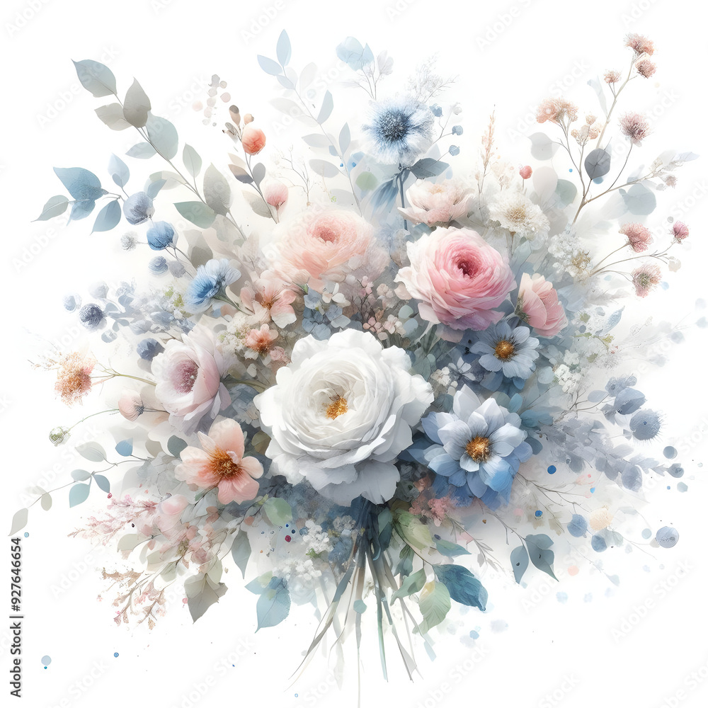 흰 배경, 꽃다발, 수채화 (white background, bouquet, water colour) 흰 배경, 꽃다발, 수채화 (white background, bouquet, water colour)