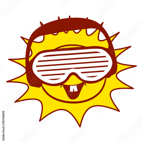 Funny Bright Sun Music DJ Colorful Happy Summer Cute Laughing Face Drawing Headphone Sunglasses Party Night Dancing Clubber Raver Comic Humor Cartoon Cool Fun Sound Disco Club Festival Concert Lover