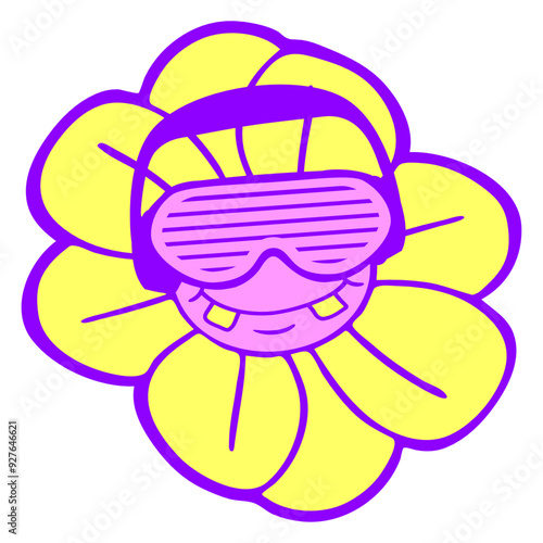 Funny Music DJ Colorful Summer Little Flower Cute Sweet Face Drawing Plant Headphone Sunglasses Party Night Dancing Clubber Raver Comic Humor Cartoon Cool Fun Sound Disco Club Festival Concert Lover