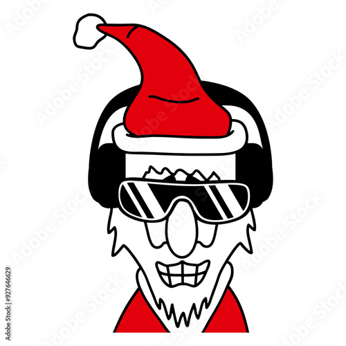 Funny Music Santa Claus DJ Christmas Winter Face Smiling Grinning Cheeky Headphone Sunglasses Party Night Dancing Clubber Raver Comic Humor Cartoon Cool Fun Sound Disco Club Festival Concert Lover