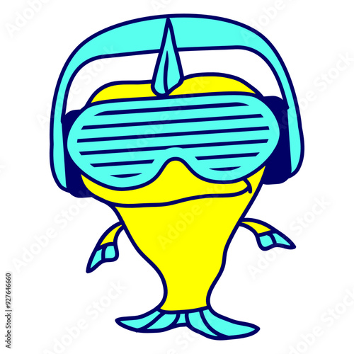 Funny Music Swimming Fish DJ Smiling Face Colorful Underwater Sea Animal Headphone Sunglasses Party Night Dancing Clubber Raver Comic Humor Cartoon Cool Fun Sound Disco Club Festival Concert Lover
