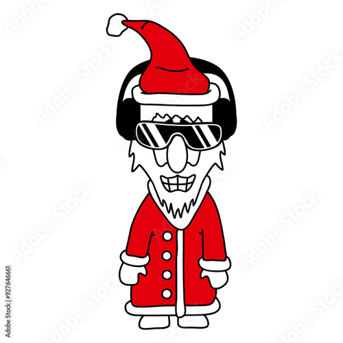 Funny Music Santa Claus DJ Christmas Winter Face Smiling Grinning Cheeky Headphone Sunglasses Party Night Dancing Clubber Raver Comic Humor Cartoon Cool Fun Sound Disco Club Festival Concert Lover