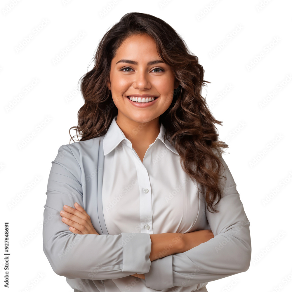 Portrait of a smiling businesswoman in a pose with arms crossed, isolated on transparent background Portrait of a smiling businesswoman in a pose with arms crossed, isolated on transparent background