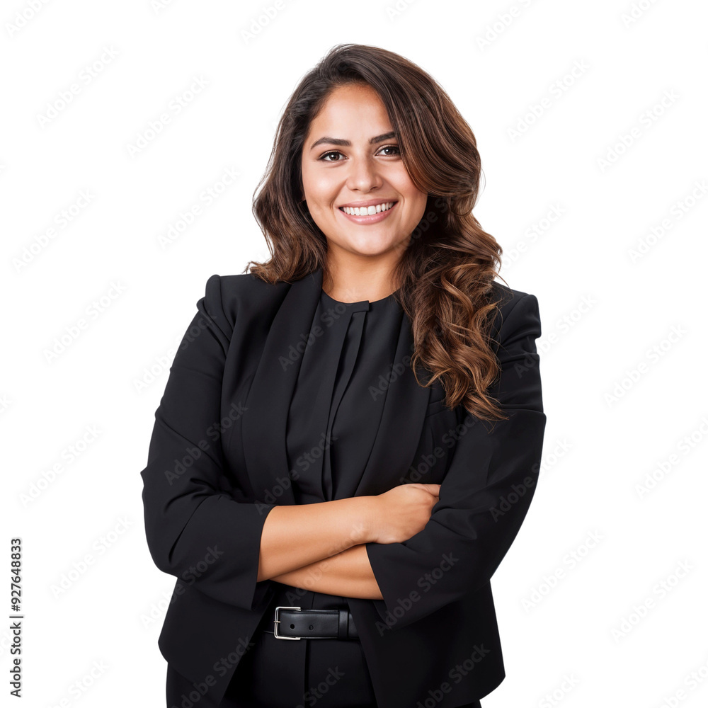 Portrait of a smiling businesswoman in a pose with arms crossed, isolated on transparent background