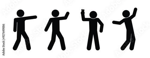 stick figure man icon, set of human silhouettes, pose greeting