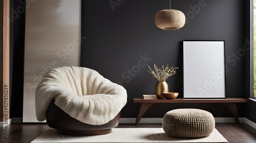 Mockup frame in dark living room interior background, mockup frame design, frame mockup