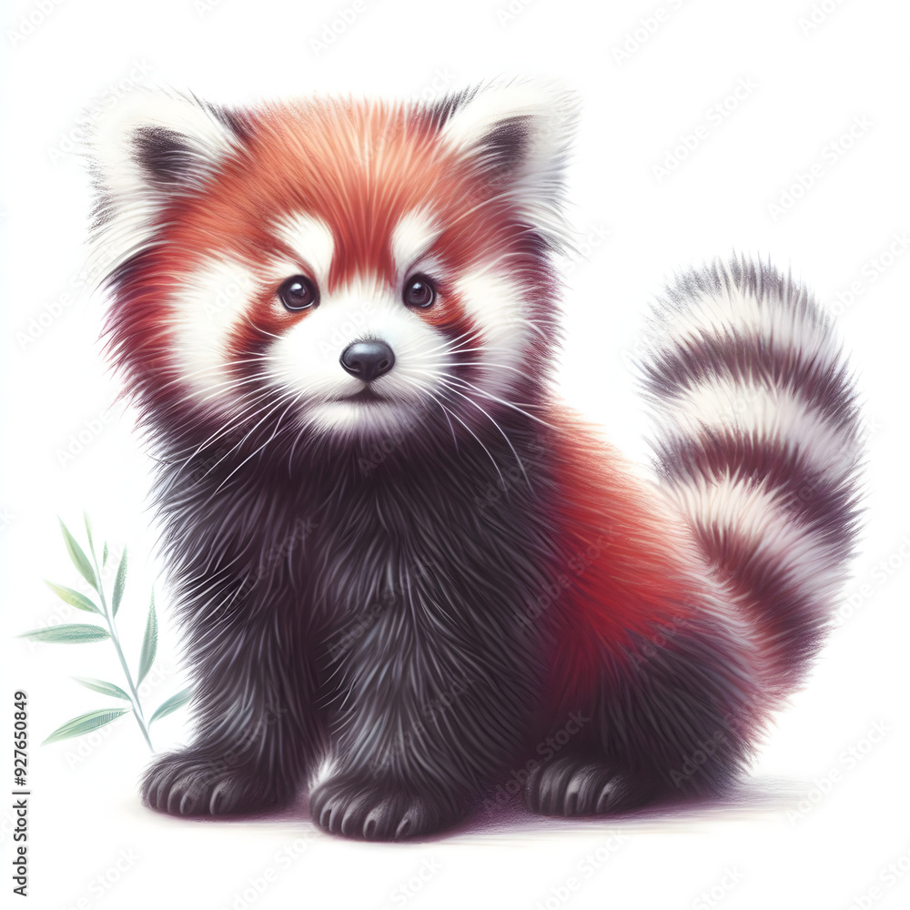 흰 배경, 래서팬더, 파스텔화 (White background, Red panda, pastel painting) 흰 배경, 래서팬더, 파스텔화 (White background, Red panda, pastel painting)