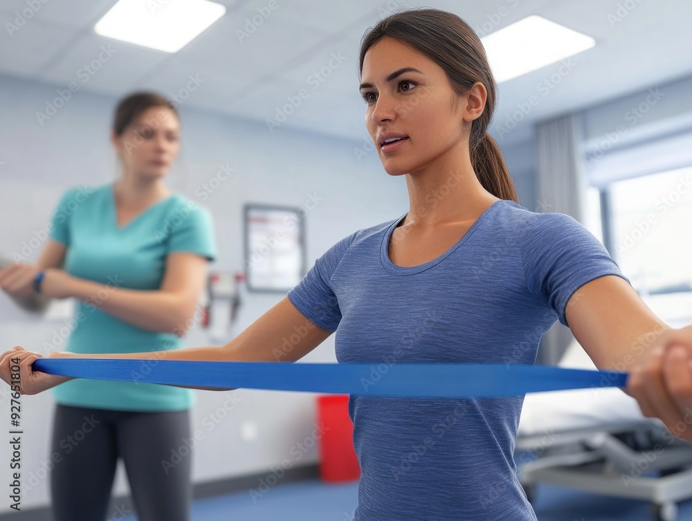 Physical Rehabilitation with Resistance Bands Patient Works on Strength and Mobility Exercises in a Clinical Setting Improve Range of Motion, Muscle Strength, and Functional Movement with Resistance Physical Rehabilitation with Resistance Bands Patient Works on Strength and Mobility Exercises in a Clinical Setting Improve Range of Motion, Muscle Strength, and Functional Movement with Resistance