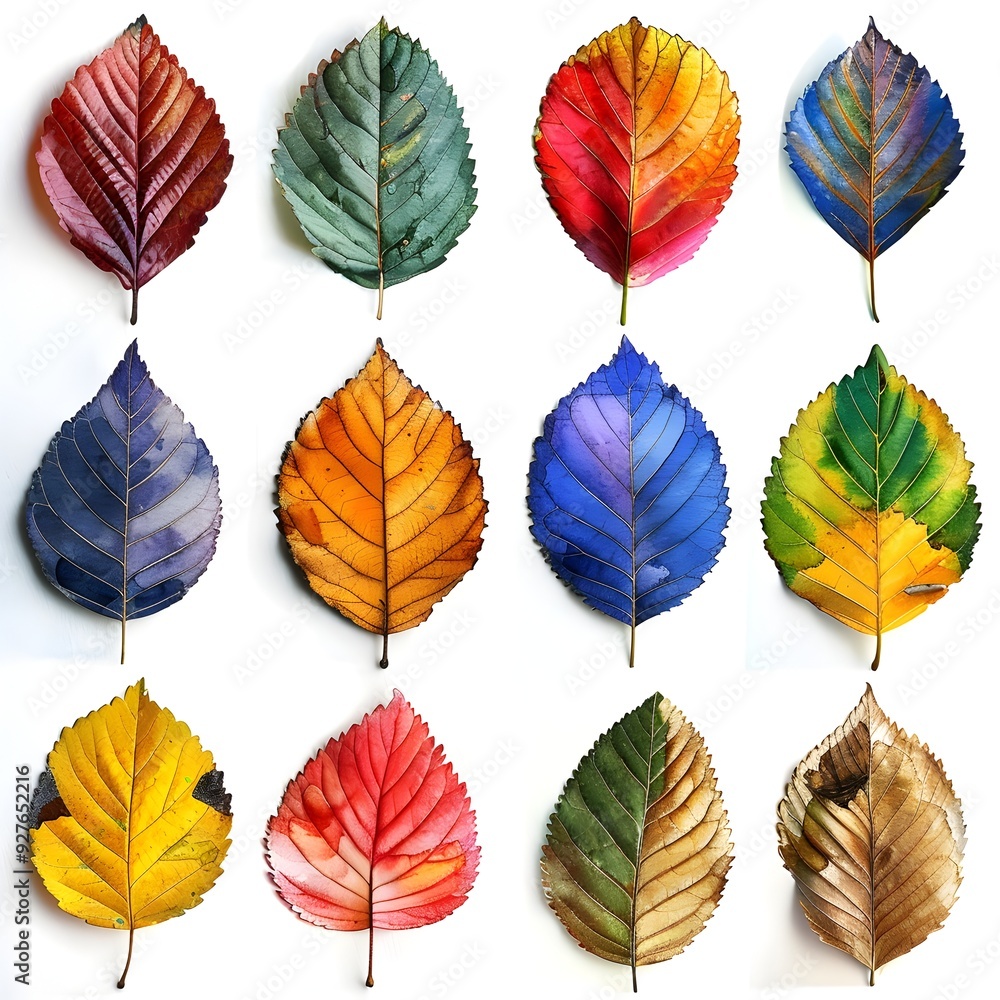 Obraz premium Vibrant Watercolor Painting of Diverse Forest Leaves on White Background