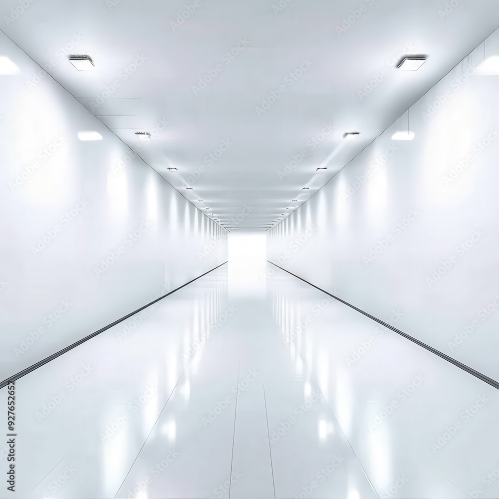 Modern white corridor with glowing lights in a minimalist design Modern white corridor with glowing lights in a minimalist design