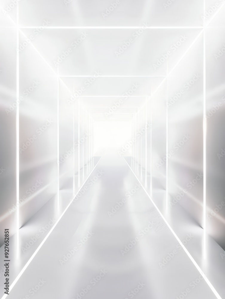 Bright hallway with glowing lights in a modern white room Bright hallway with glowing lights in a modern white room