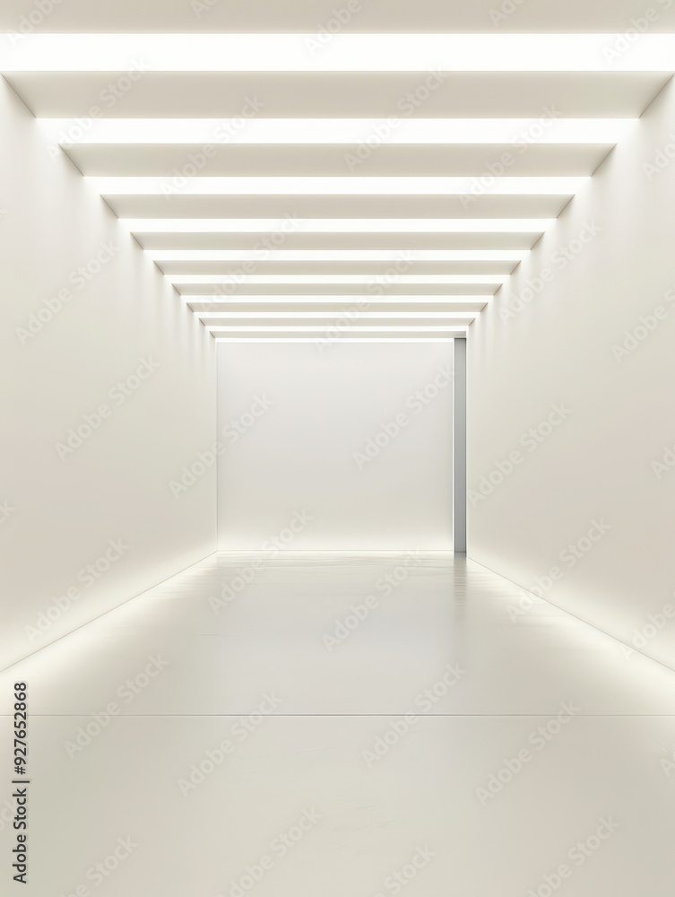 Bright white room with glowing lights and minimalistic design Bright white room with glowing lights and minimalistic design