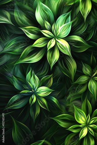 Wallpaper Mural Fractal green leaves arranged beautifully against a dark background Torontodigital.ca