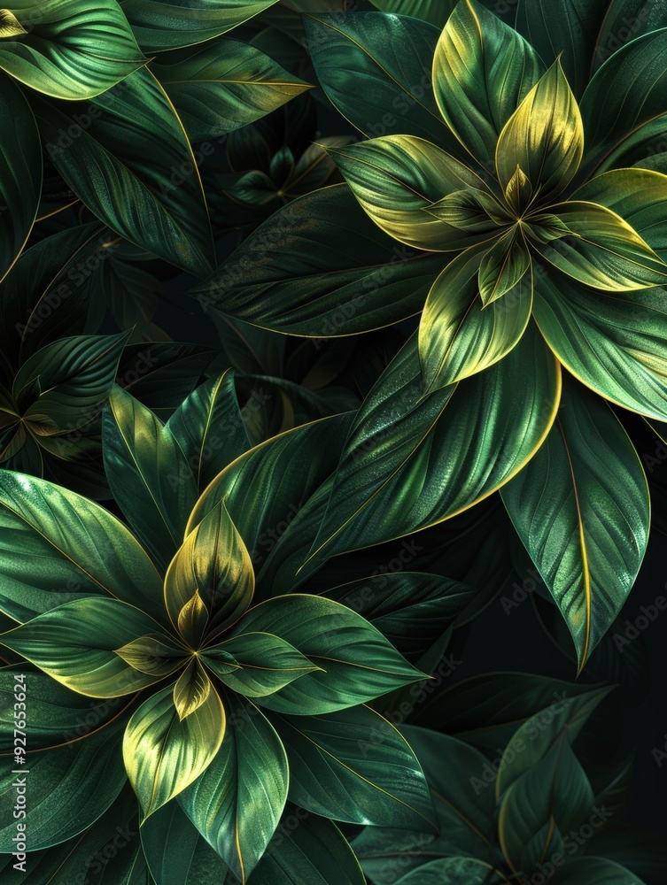Fractal green leaves with intricate patterns in a lush arrangement Fractal green leaves with intricate patterns in a lush arrangement
