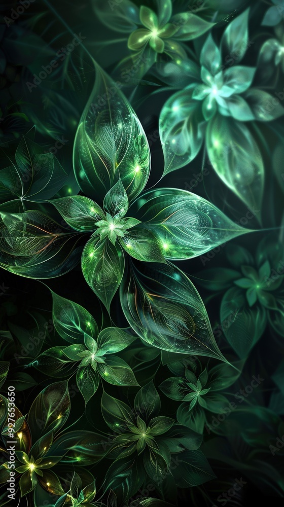 Fractal leaves displaying intricate patterns in a lush green environment Fractal leaves displaying intricate patterns in a lush green environment