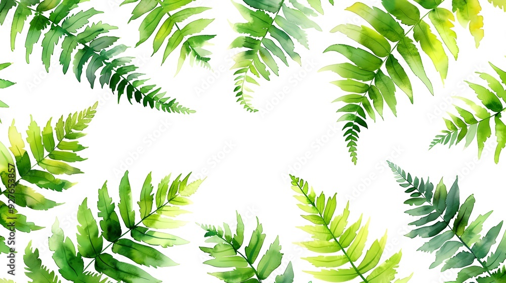 Detailed Watercolor Pattern of Delicate Fern Leaves on White Background Detailed Watercolor Pattern of Delicate Fern Leaves on White Background