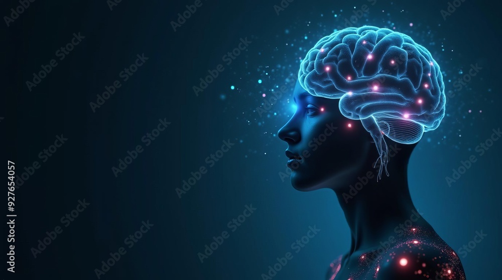 Artificial Intelligence Concept: Glowing Brain Network in Human Silhouette Illustrating Cognitive Technology and Machine Learning Artificial Intelligence Concept: Glowing Brain Network in Human Silhouette Illustrating Cognitive Technology and Machine Learning