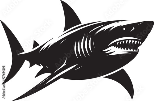 Big Shark Silhouette isolated on white background Minimalist shark vector shape