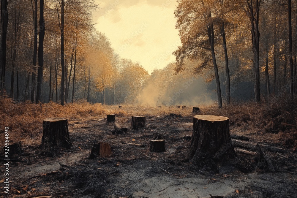 Devastated Forest After Logging Operation, Fallen Trees and Stumps Devastated Forest After Logging Operation, Fallen Trees and Stumps