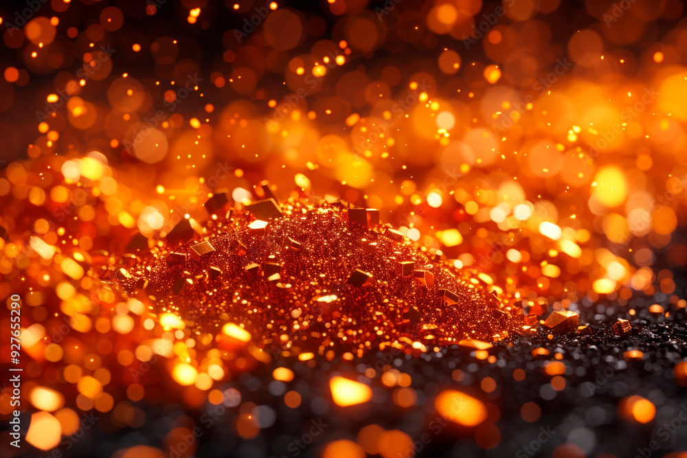 Naklejka premium Gleaming golden particles shimmer in the warm light creating an opulent and luxurious atmosphere.