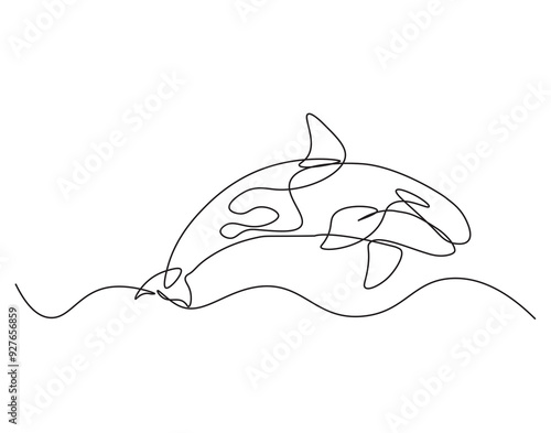 Continuous line drawing of orca whale. Single line drawing of whale killer fish. Marine animal concept continuous line. Editable outline.