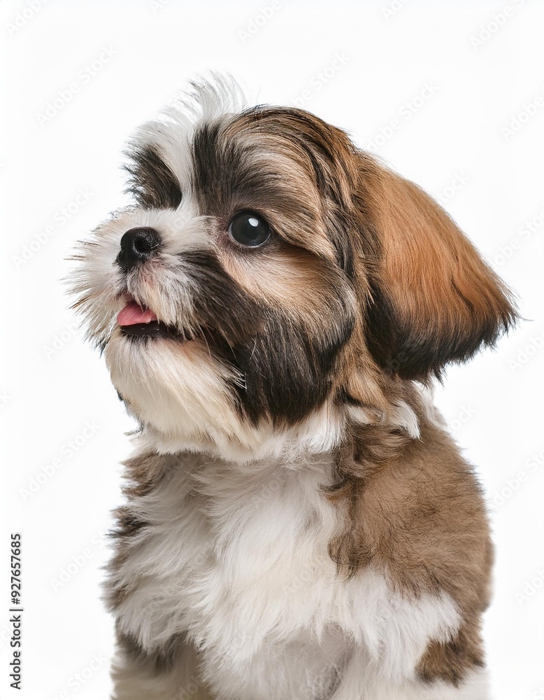 笑顔のシーズーの子犬のポートレート(Portrait of a smiling Shih Tzu puppy on white background)
笑顔のシーズーの子犬のポートレート(Portrait of a smiling Shih Tzu puppy on white background)