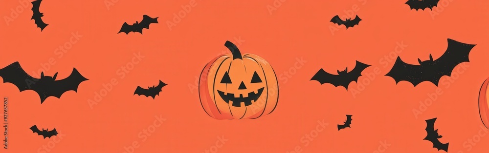 Halloween pattern featuring pumpkins and bats on an orange background Halloween pattern featuring pumpkins and bats on an orange background