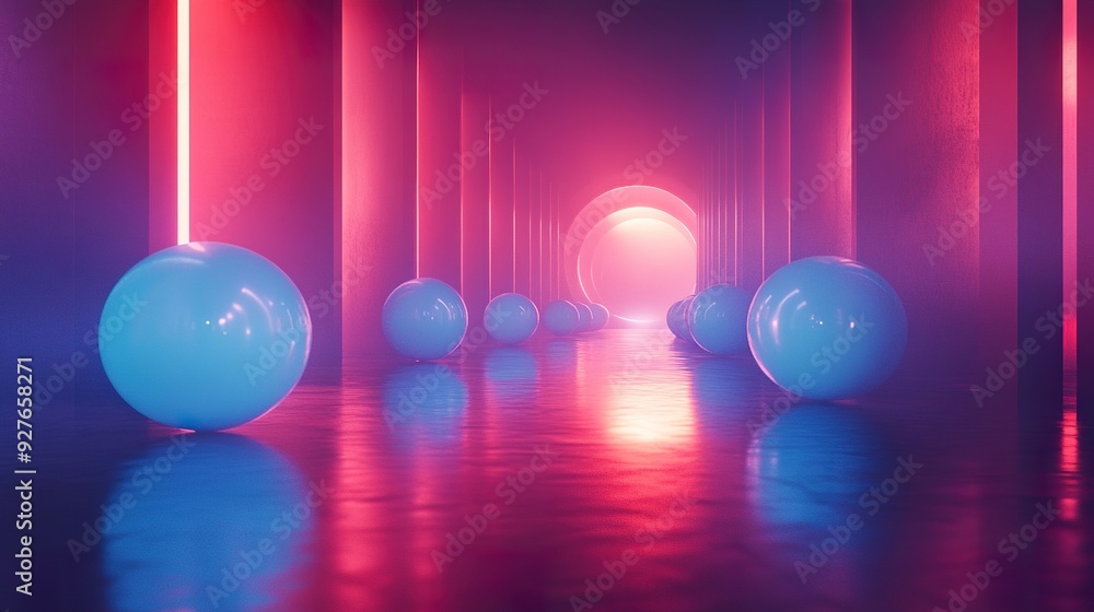 A futuristic scene featuring glowing geometric round shapes, spotlighted to emphasize their luminous edges and create a dynamic visual effect A futuristic scene featuring glowing geometric round shapes, spotlighted to emphasize their luminous edges and create a dynamic visual effect