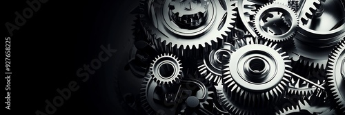 Wallpaper Mural Complex cluster of metallic gears and cogs, intricately interlocked, polished silver, set against a dark background. Torontodigital.ca