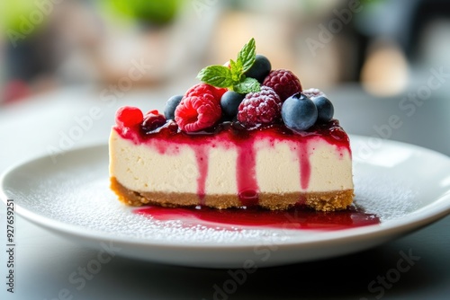 Creamy Tofu Cheesecake Slice with Fresh Berries