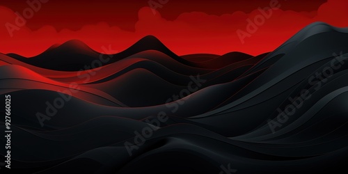 Abstract dark wavy background with red glow.