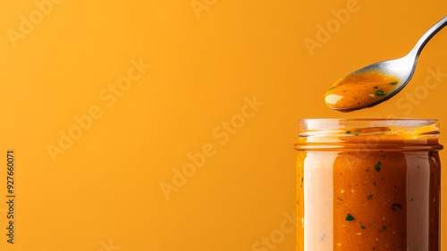 Wallpaper Mural A spoon dipped into a jar of thick ranch sauce with visible flecks of herbs against a neutral gradient background  Torontodigital.ca