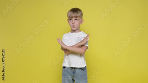 Little bo crossing hands like a forbidding gesture