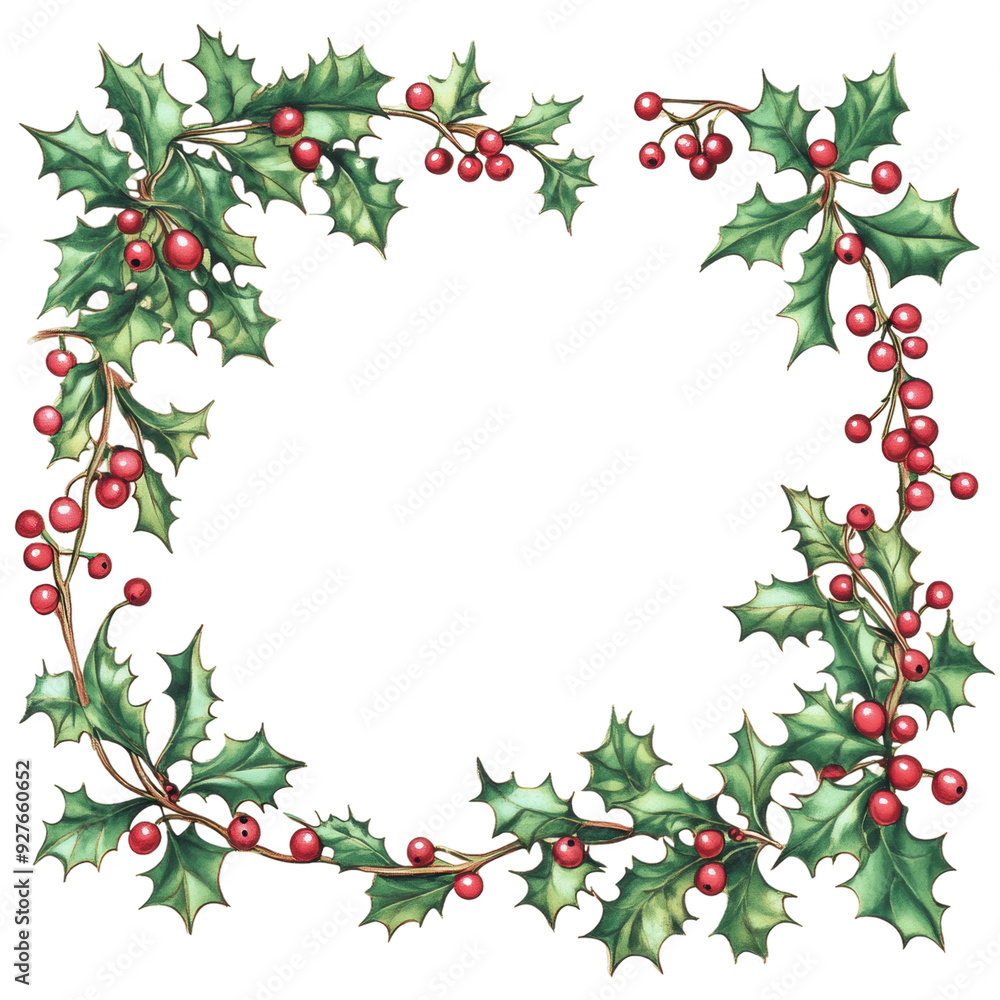Holly leaves and berries border design for winter, cut out - stock png. Holly leaves and berries border design for winter, cut out - stock png.