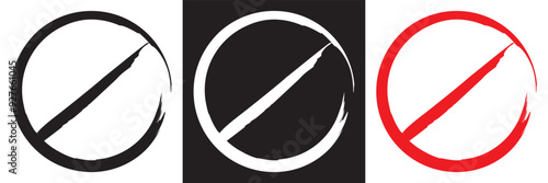 Forbidden sign in red white and black ink stamp. Forbidden empty template crosser out prohibit caution circle. Vector illustration . EPS 10