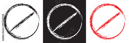 Forbidden sign in red white and black ink stamp. Forbidden empty template crosser out prohibit caution circle. Vector illustration . EPS 10