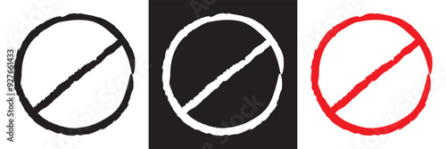 Forbidden sign in red white and black ink stamp. Forbidden empty template crosser out prohibit caution circle. Vector illustration . EPS 10