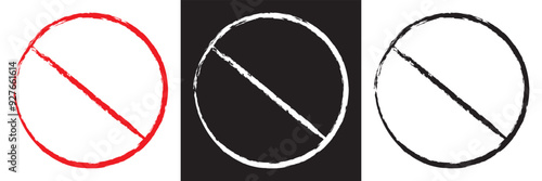 Forbidden sign in red white and black ink stamp. Forbidden empty template crosser out prohibit caution circle. Vector illustration . EPS 10