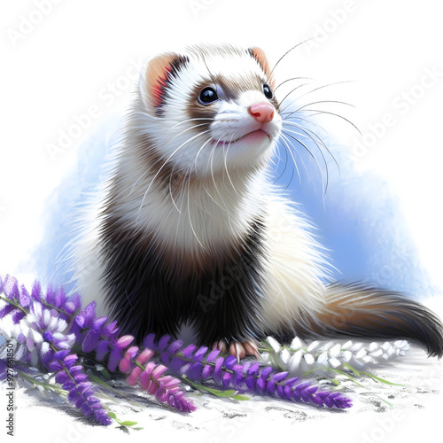 흰 배경, 페럿, 파스텔화 (white background, ferret, pastel painting)