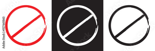 Forbidden sign in red white and black ink stamp. Forbidden empty template crosser out prohibit caution circle. Vector illustration . EPS 10