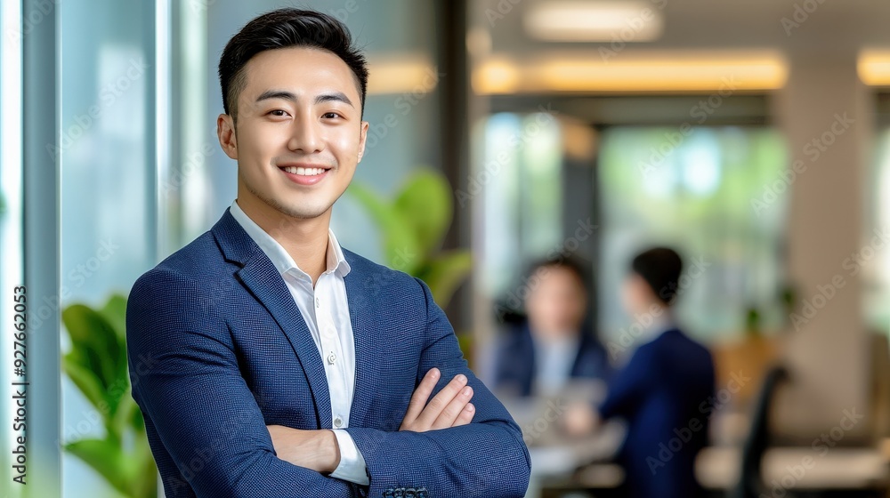 A man in a blue suit is smiling and posing for a photo A man in a blue suit is smiling and posing for a photo