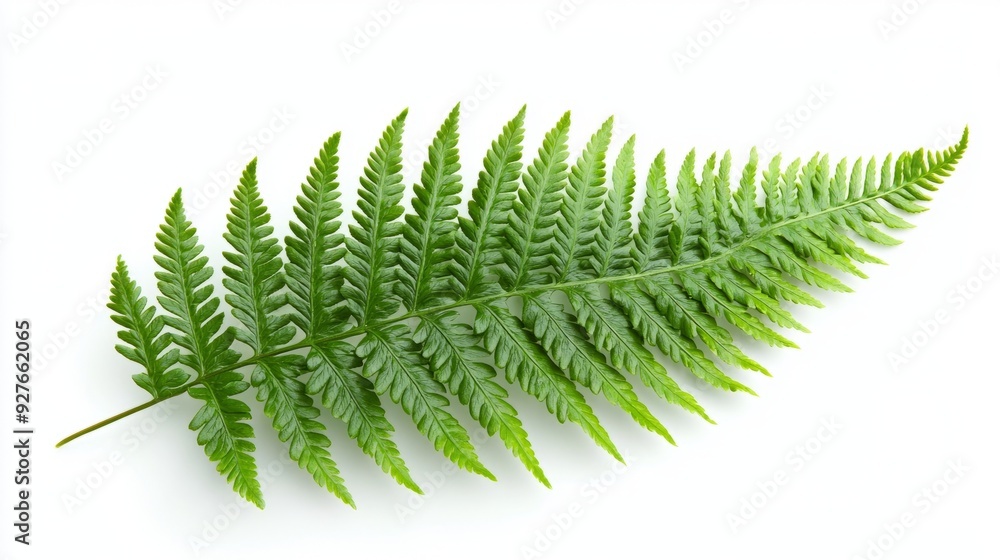 A high-resolution image of a single fern leaf, showcasing its intricate fronds, isolated on a white A high-resolution image of a single fern leaf, showcasing its intricate fronds, isolated on a white
